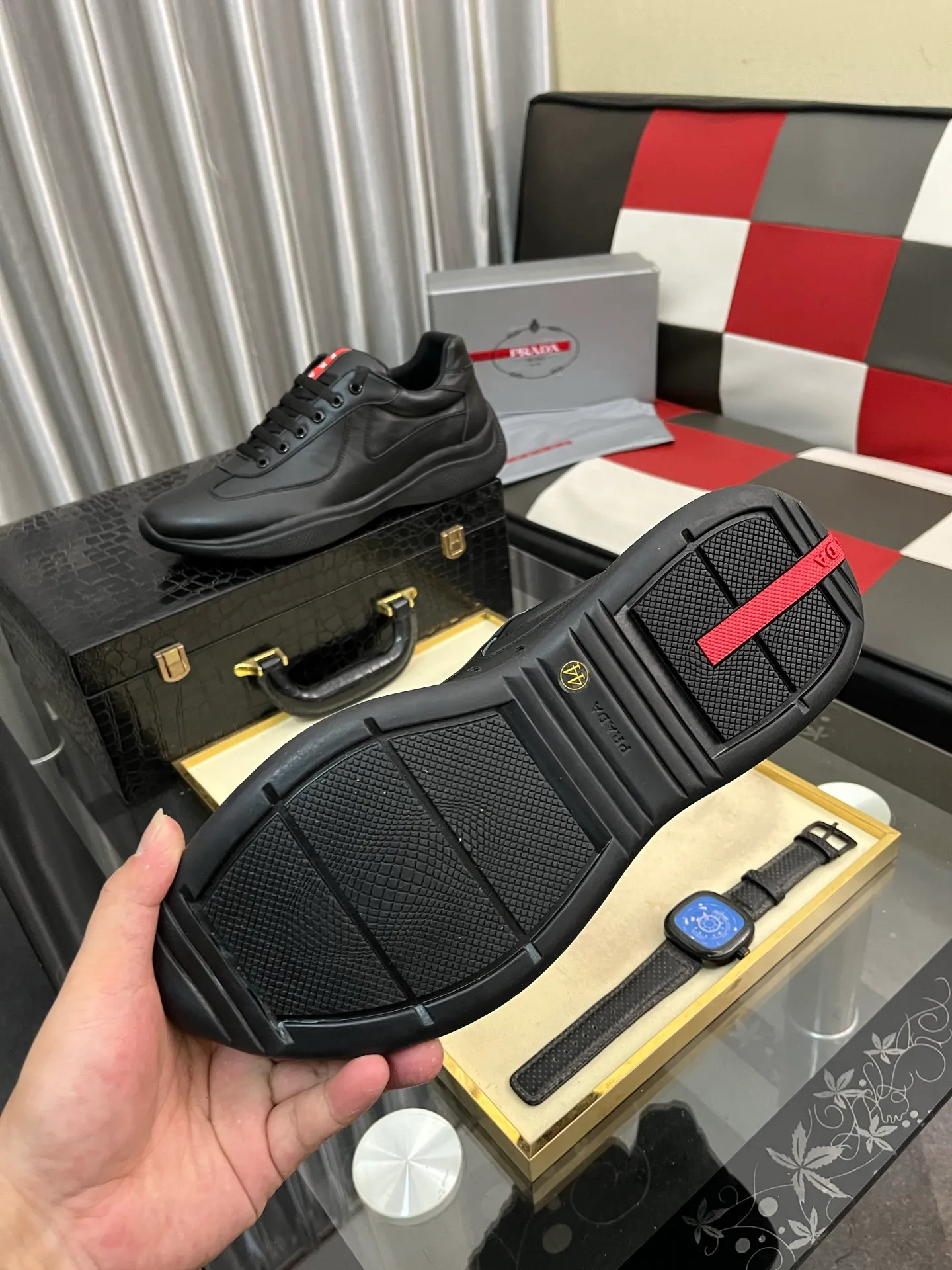 Men's shoes 💰400⌚️⌚️【PRADA】Prada casual shoes, originally developed 1:1, made of high-mercerized cowhide with imported cowhide, silk sheepskin lining, rubber outsole, comfortable and soft on the foot, size: 38-442️⃣Colors available